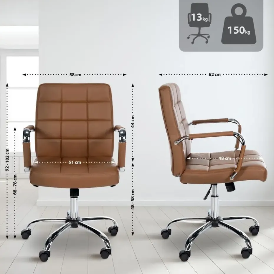 CLP Bureaustoel Ashland chroom Frame - Kunstleer - licht bruin