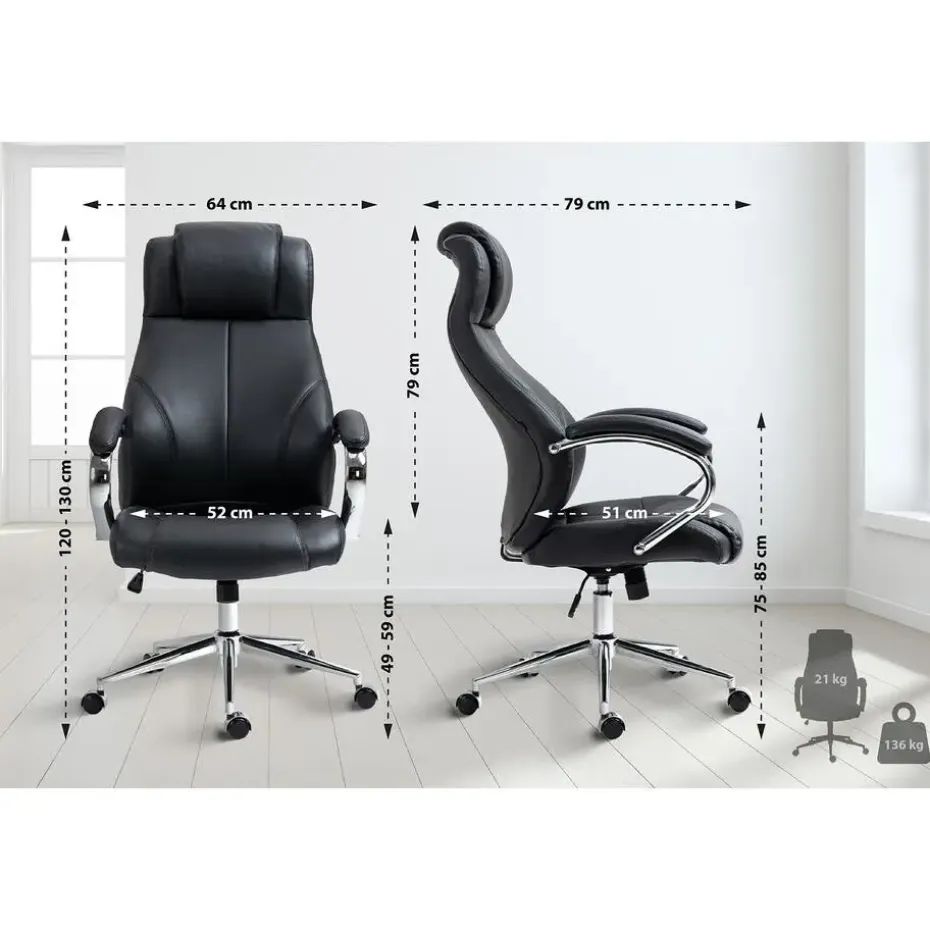CLP Bureaustoel Salford chroom Frame - Echt leer - zwart