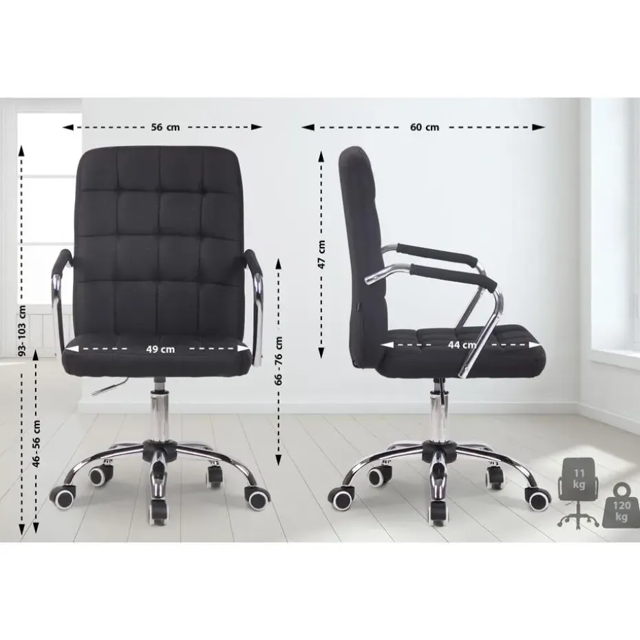 CLP Bureaustoel Terni chroom Frame - Stof - zwart