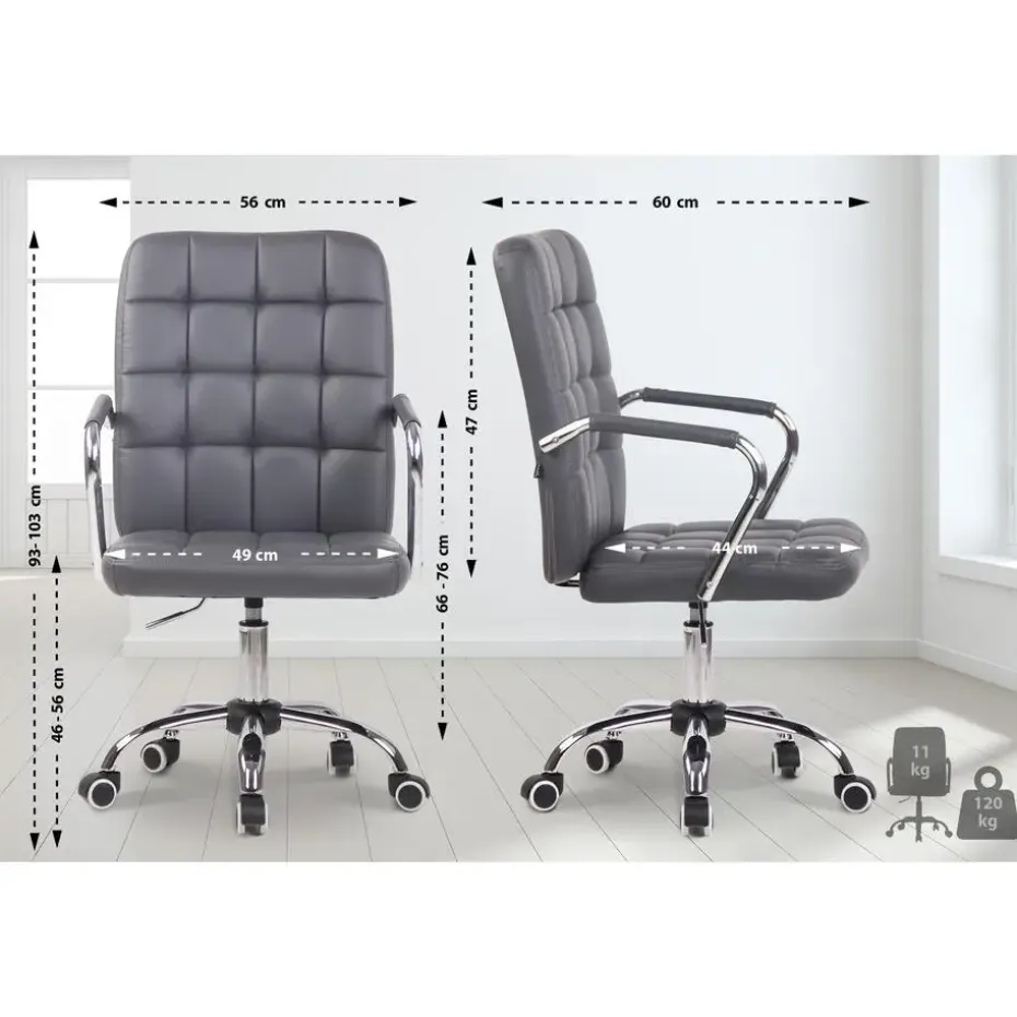 CLP Bureaustoel Terni chroom Frame - Kunstleer - grijs