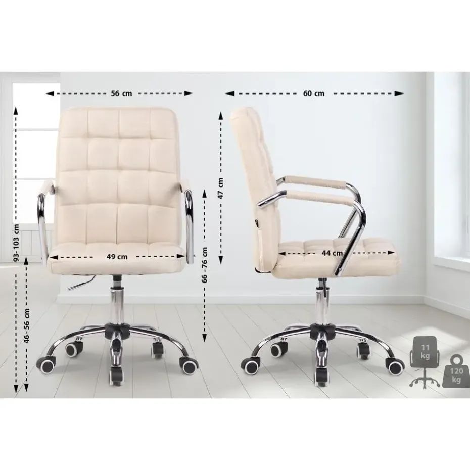 CLP Bureaustoel Terni chroom Frame - Stof - creme