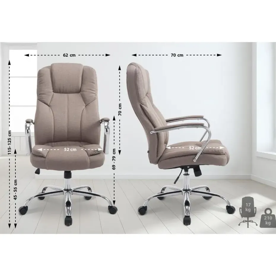 CLP Bureaustoel XXL Xanthos chroom Frame - Stof - taupe