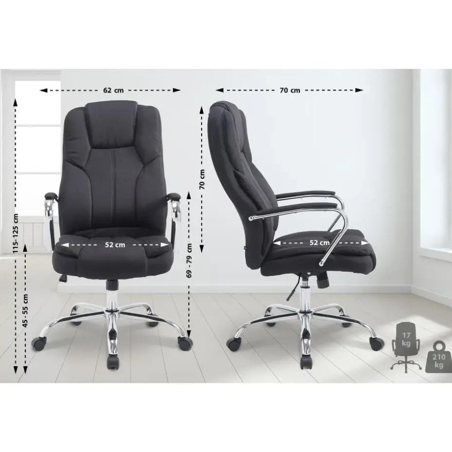 CLP Bureaustoel XXL Xanthos chroom Frame - Stof - zwart