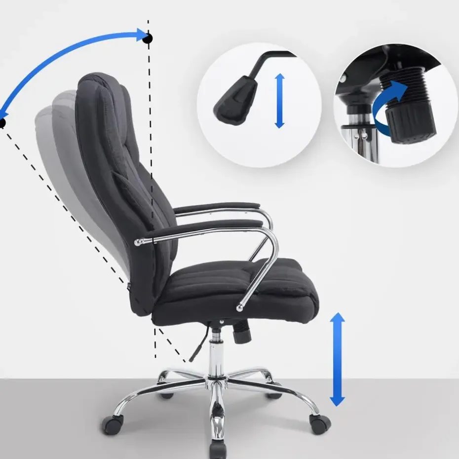 CLP Bureaustoel XXL Xanthos chroom Frame - Stof - zwart