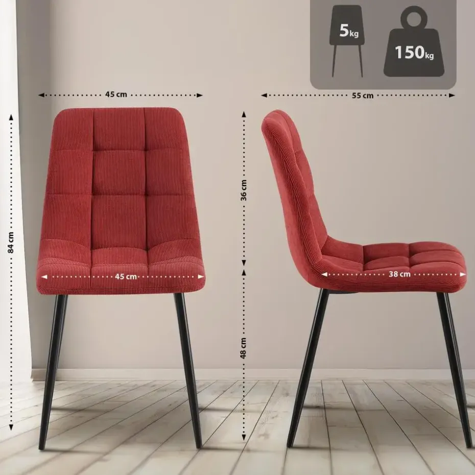 CLP Eetkamerstoel Antibes zwart Frame - Ribstof - bordeauxrood
