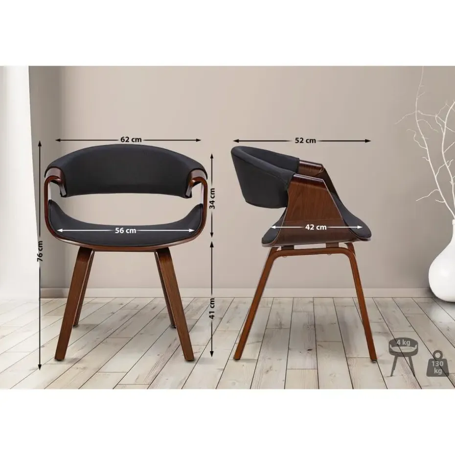 CLP Eetkamerstoel Foley walnoot Frame - Stof - walnoot/zwart