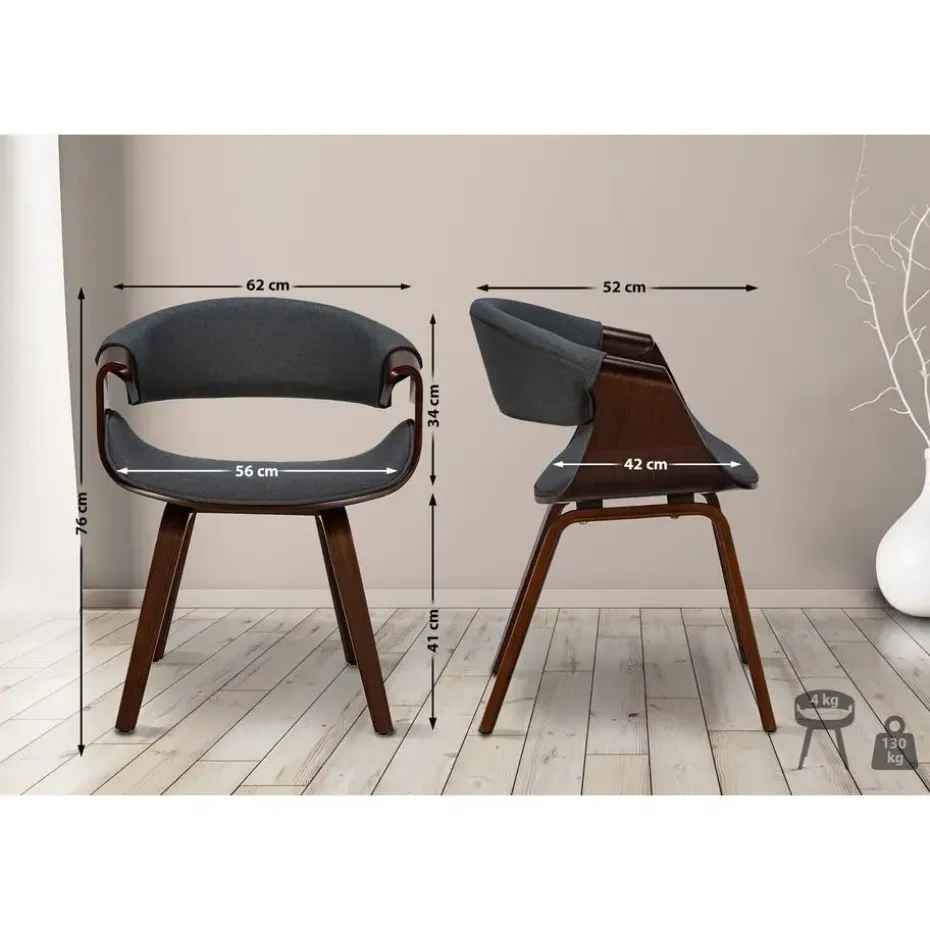 CLP Eetkamerstoel Foley walnoot Frame - Stof - walnoot/grijs