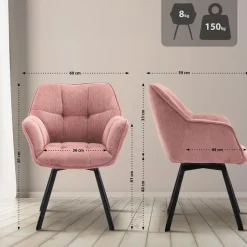 CLP Eetkamerstoel Jordi zwart Frame - Ribstof - roze
