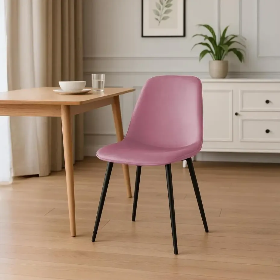 CLP Eetkamerstoel Maryam zwart Frame - Fluweel - roze