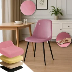 CLP Eetkamerstoel Maryam zwart Frame - Fluweel - roze