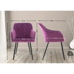 CLP Eetkamerstoel Shila zwart Frame - Fluweel - purper