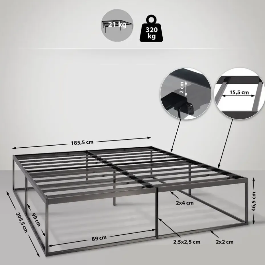 CLP Metalen bed Scala 200x180x46 cm - Zwart