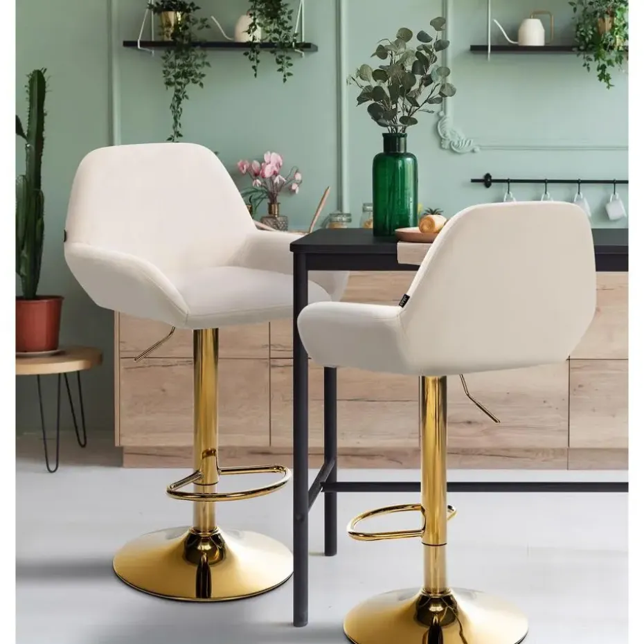 CLP Set van 2 Barkruk Braga goud Frame - Fluweel - creme