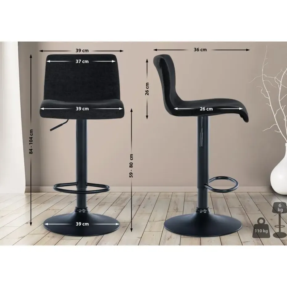 CLP Set van 2 Barkruk Branford zwart Frame - Stof - zwart