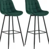 CLP Set van 2 Barkruk Dartford mat zwart Frame - Fluweel - groen