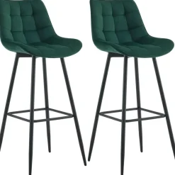 CLP Set van 2 Barkruk Dartford mat zwart Frame - Fluweel - groen
