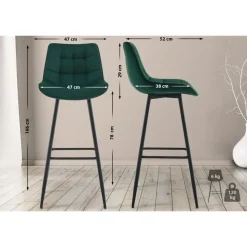 CLP Set van 2 Barkruk Dartford mat zwart Frame - Fluweel - groen