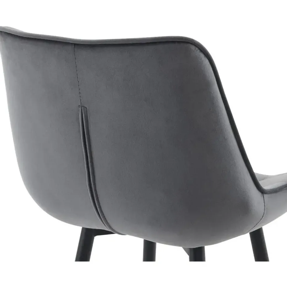 CLP Set van 2 Barkruk Dartford mat zwart Frame - Fluweel - donkergrijs