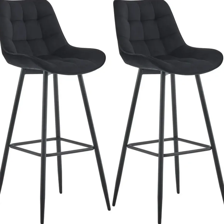 CLP Set van 2 Barkruk Dartford mat zwart Frame - Fluweel - zwart