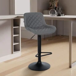 CLP Set van 2 Barkruk Kasson zwart Frame - Kunstleer - grijs