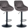 CLP Set van 2 Barkruk Lazio zwart Frame - Fluweel - grijs