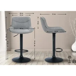 CLP Set van 2 Barkruk Vonore zwart Frame - Stof - grijs