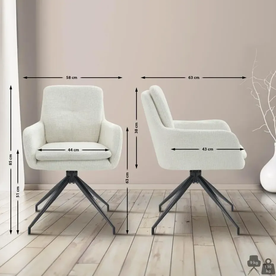 CLP Set van 2 Eetkamerstoel Pickett mat zwart Frame - Stof - creme