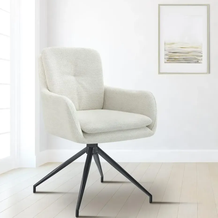 CLP Set van 2 Eetkamerstoel Pickett mat zwart Frame - Stof - creme