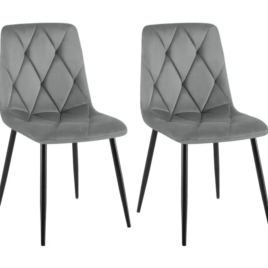 CLP Set van 2 Eetkamerstoel Clairton zwart Frame - Fluweel - donkergrijs