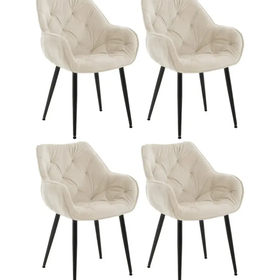 CLP Set van 4 Eetkamerstoel Tanna zwart Frame - Fluweel - creme