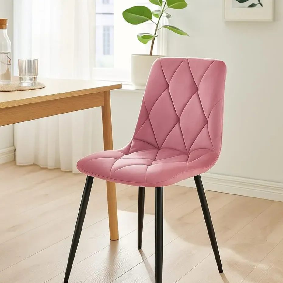 CLP Set van 2 Eetkamerstoel Clairton zwart Frame - Fluweel - roze