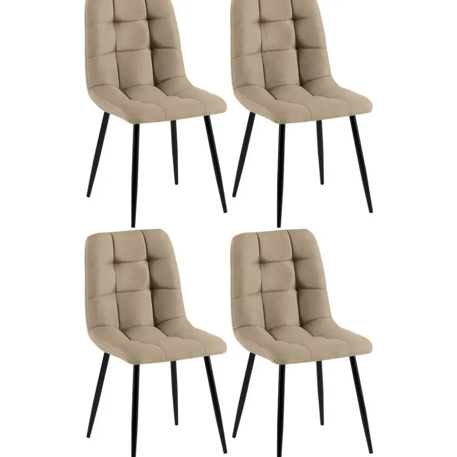 CLP Set van 4 Eetkamerstoel Antibes zwart Frame - Stof - taupe