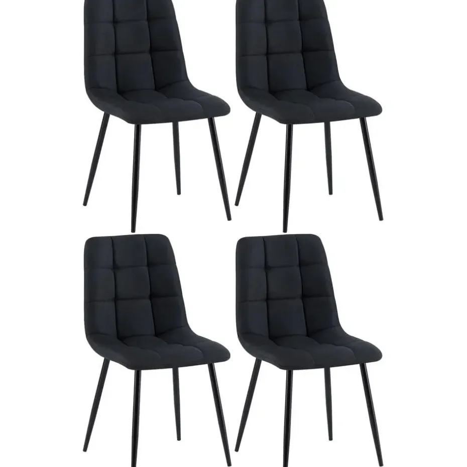 CLP Set van 4 Eetkamerstoel Antibes zwart Frame - Stof - zwart