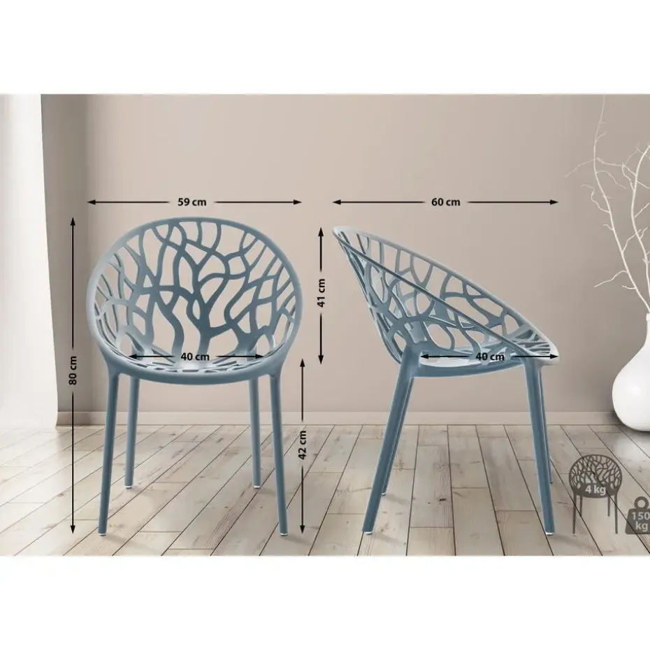 CLP Set van 4 Tuinstoel Hope Kunststof - grijs