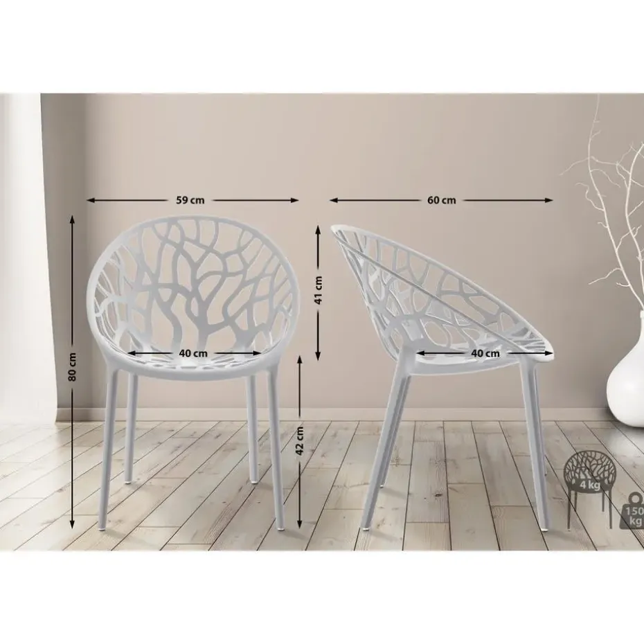 CLP Set van 4 Tuinstoel Hope Kunststof - licht grijs
