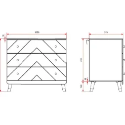 Commode Billy 100x57x89cm 3 lades - wit/goud