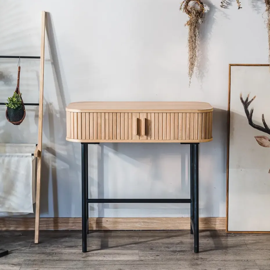Console met 2 deuren van essen en metaal