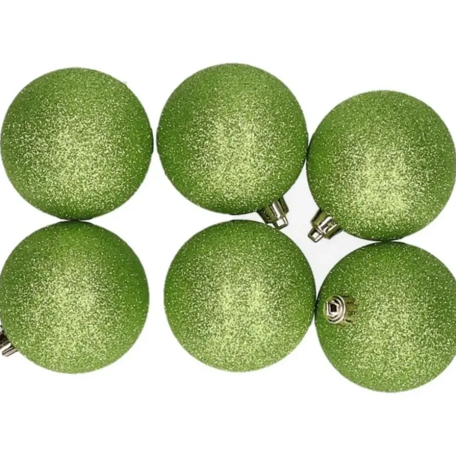 Cosy & Trendy Kerstballen - 6x st - appel groen - glitters - 8 cm