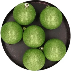 Cosy & Trendy Kerstballen - 6x st - appel groen - glitters - 8 cm