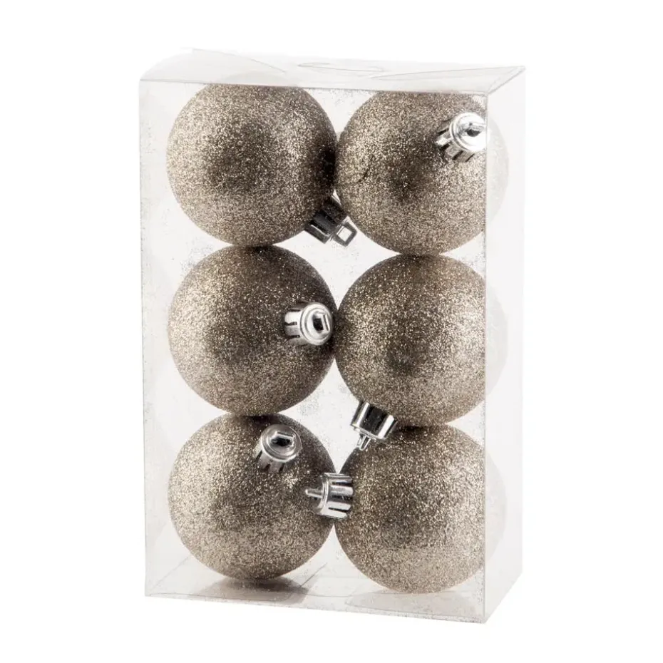 Cosy & Trendy Kerstballen - 6x st - champagne - glitters - 6 cm
