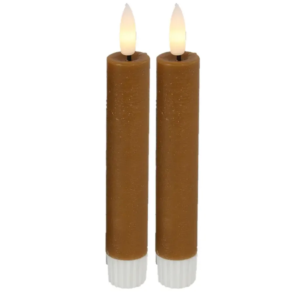 Countryfield Led kaarsen/dinerkaarsen - 2x - cognac bruin - 15 cm