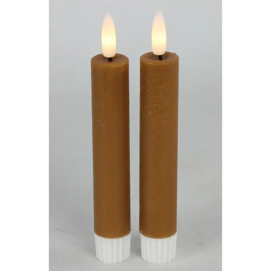 Countryfield Led kaarsen/dinerkaarsen - 2x - cognac bruin - 15 cm