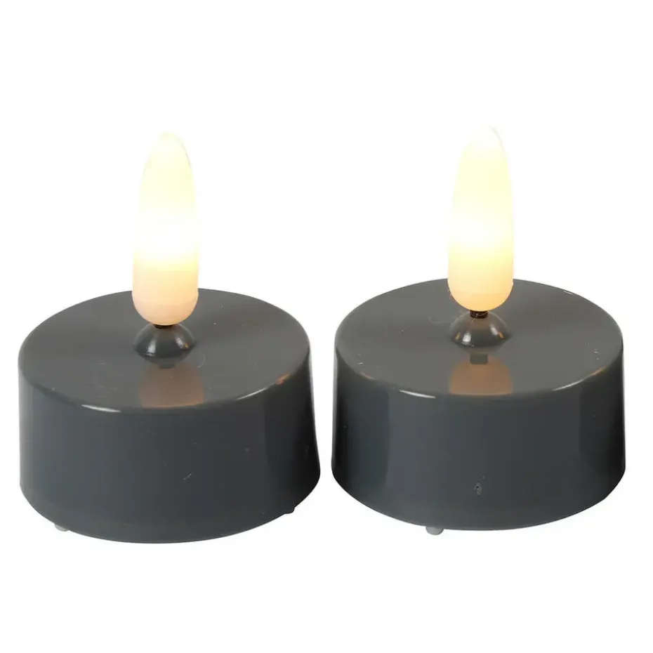 Countryfield LED waxinelichtjes - 2x - grijs - warm wit