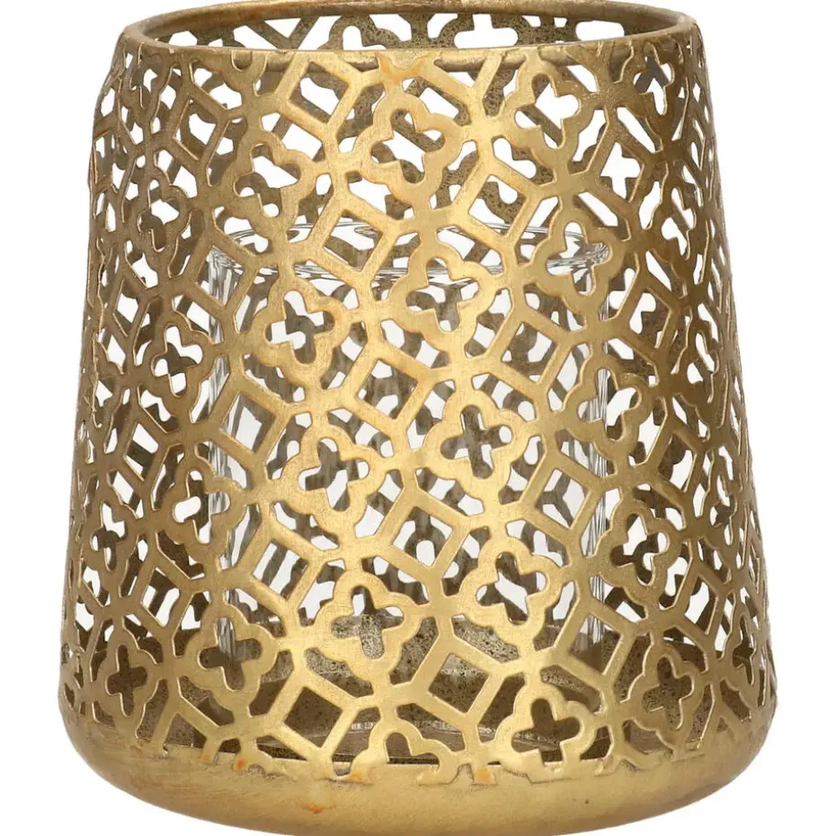 Countryfield Luxe theelichthouder - metaal - goud - D14 x H15 cm