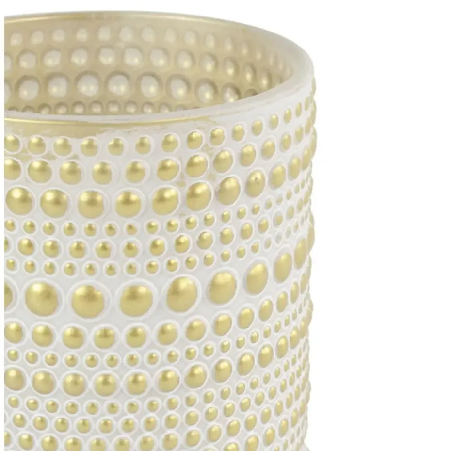 Countryfield theelichthouder/kaarsenhouder - creme/goud - H8 cm