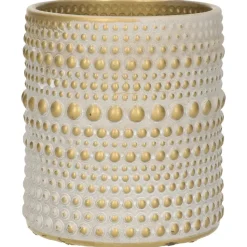Countryfield theelichthouder/kaarsenhouder - creme /goud - H10 cm
