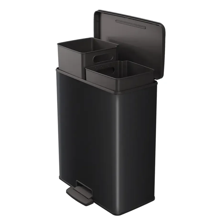 Curver Decobin Duo Prullenbak - 26L+26L - Rechthoekig - Zwart