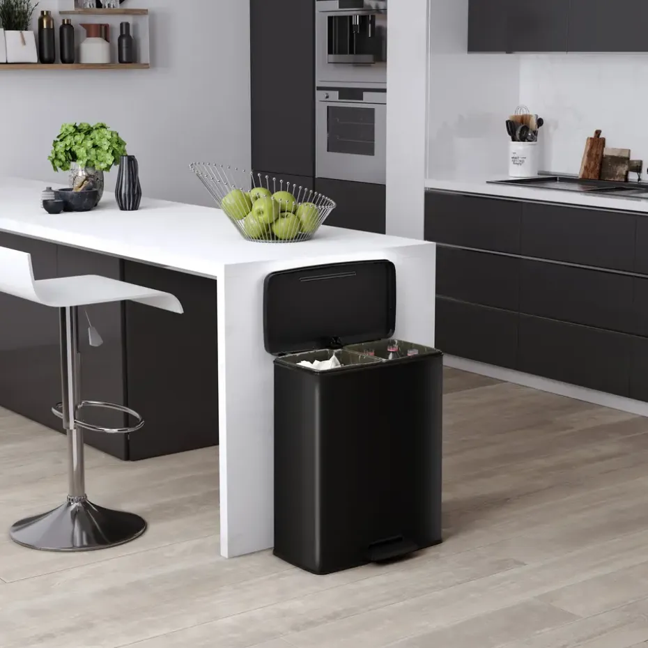 Curver Decobin Duo Prullenbak - 26L+26L - Rechthoekig - Zwart