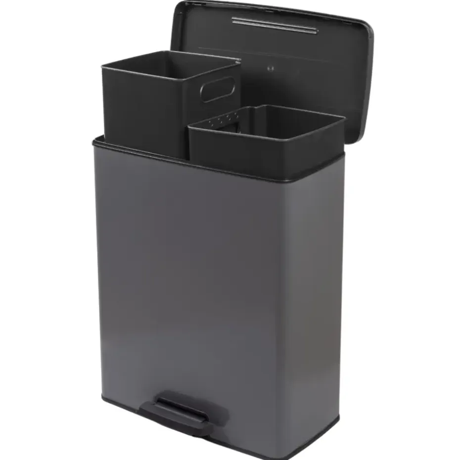 Curver Decobin Duo Prullenbak - 26L+26L - Rechthoekig - Cool Grey