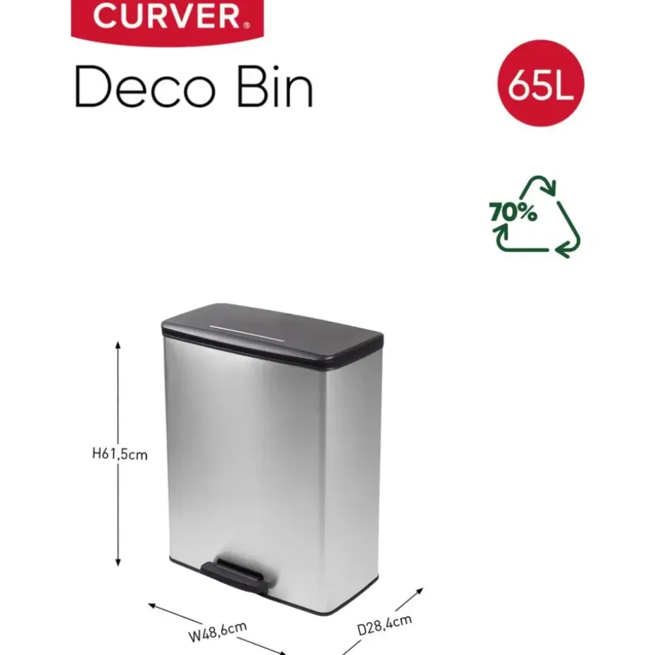 Curver Decobin Prullenbak - 65L - Rechthoekig - Zilver metallic